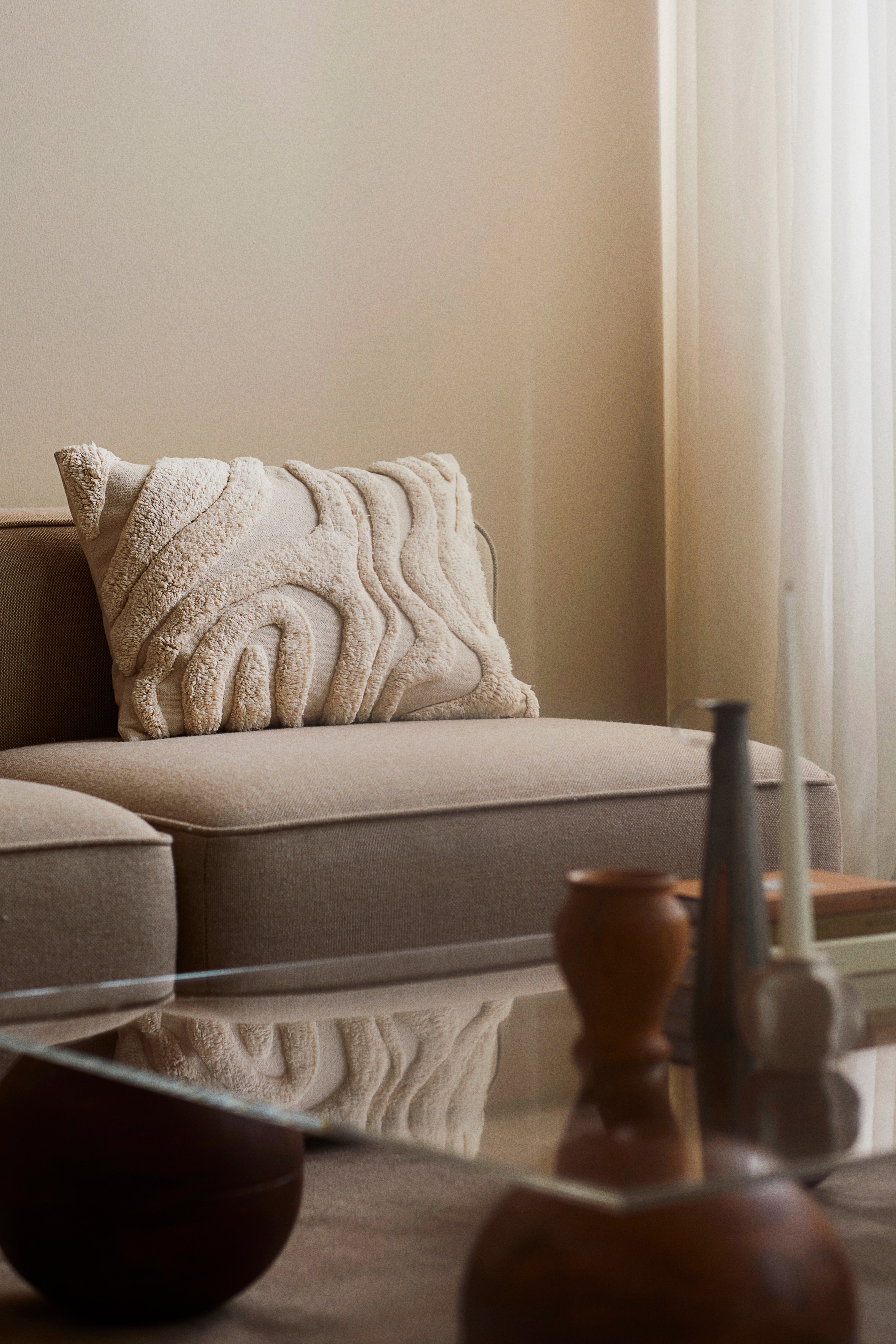 Patterned cotton cushion cover - Cream/Patterned