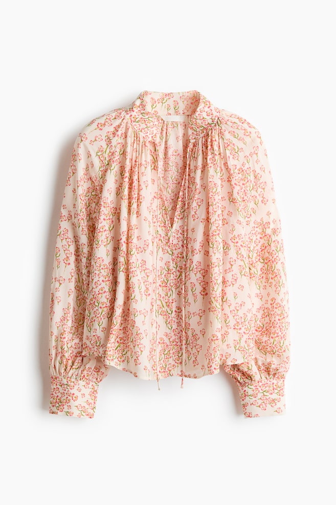 Blusa de viscosa con mangas globo - Naranja empolvado claro/Floral/Rosa claro/Azul empolvado claro - 1