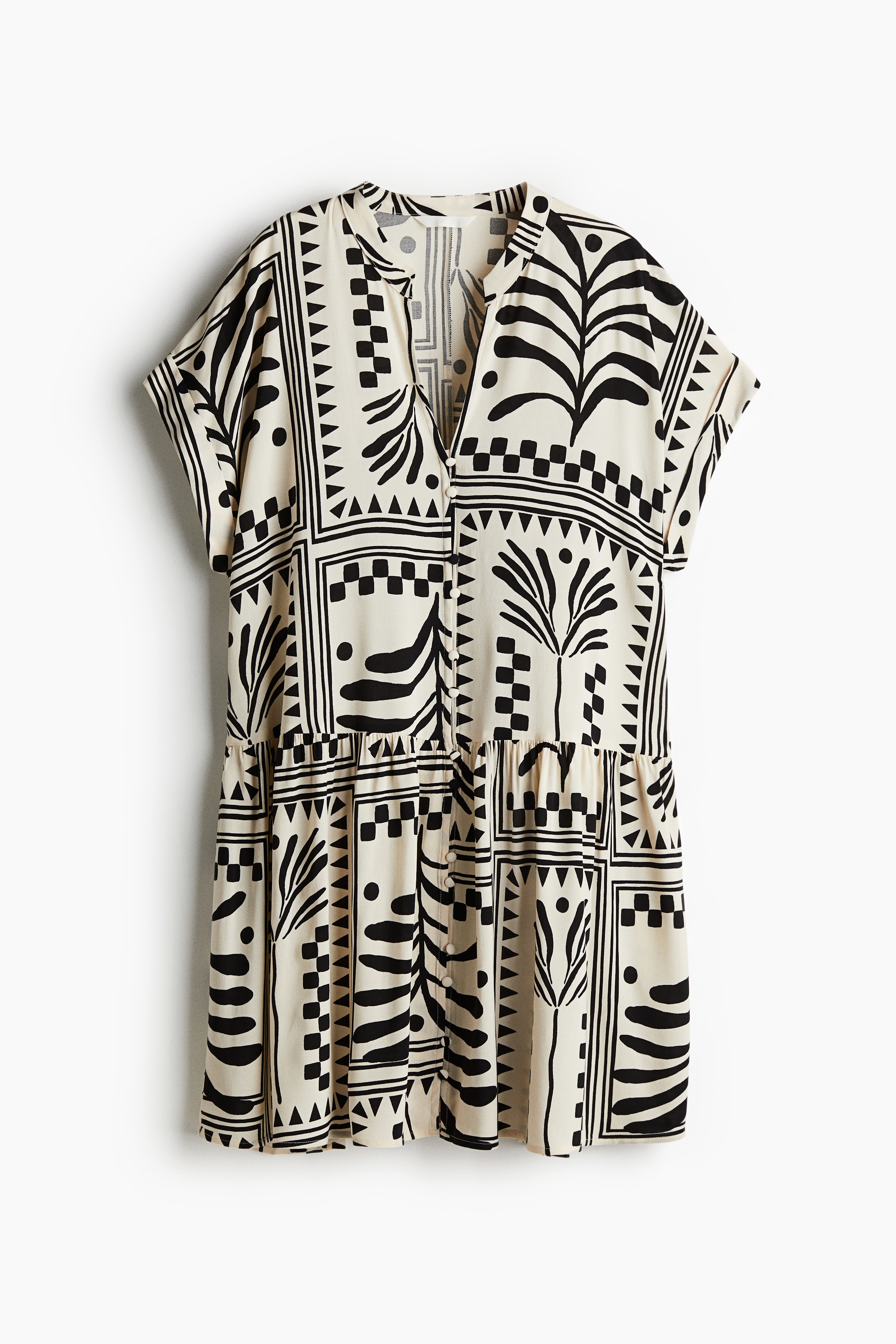 Krinkle Tunik Elbise - Krem/Siyah desenli/Beyaz/Mavi desenli/Siyah/Krem/Siyah çiçekli/Koyu haki/Krem/Zebra desenli/Beyaz/Yeşil yapraklar