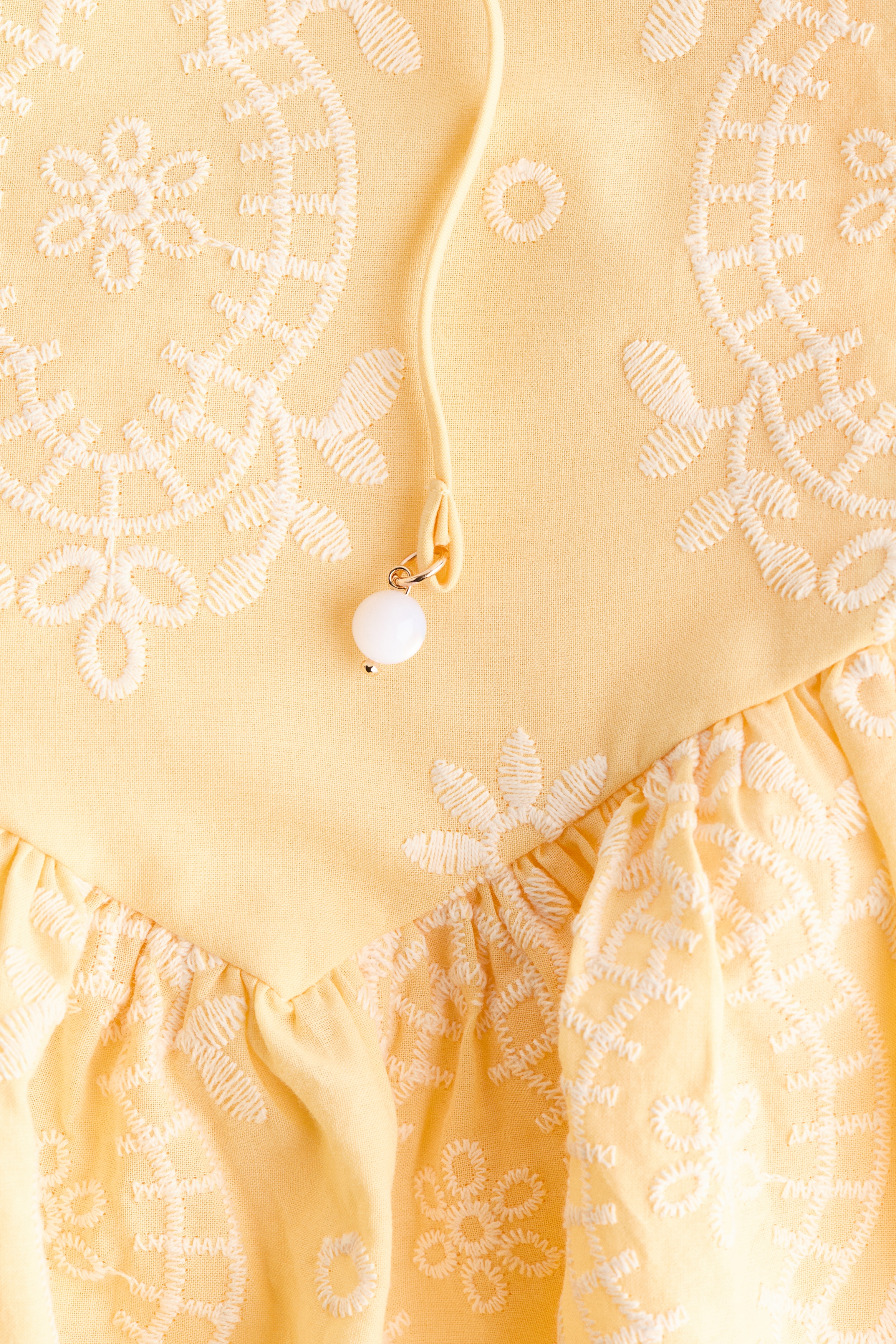 h&m yellow embroidered dress Women's Yellow Embroidered Dress with Flared Skirt