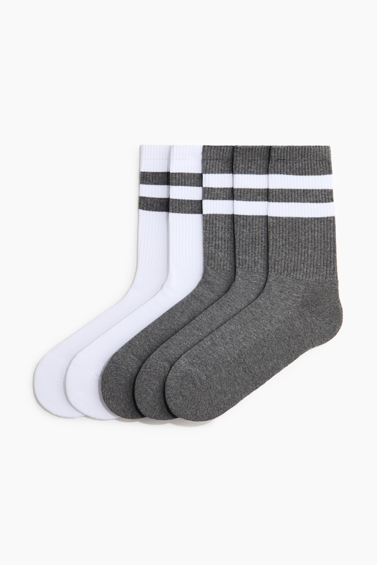 5-pack socks with Lycra® - Dark grey marl/White/White/Striped - 1