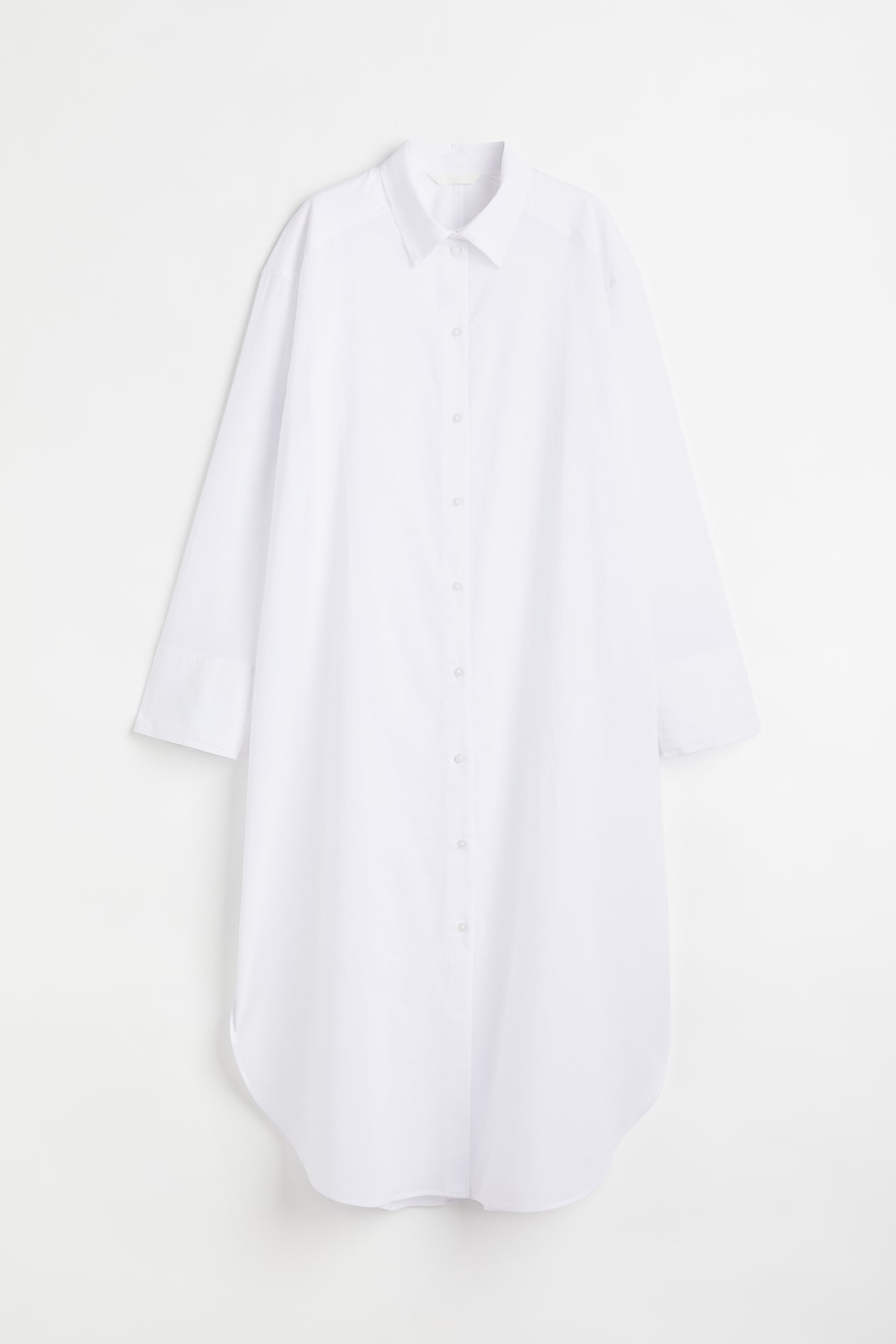 Calf-length Shirt Dress - Long sleeve - Midi - White - Ladies | H&M US