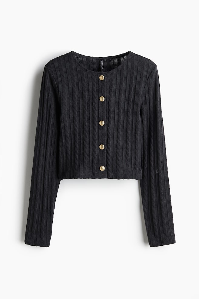 Cable-knit-look cardigan - Dark grey/Cream - 1