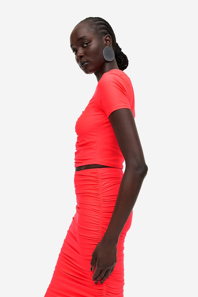 Ruched Crop Tee - Fiery Coral - 6