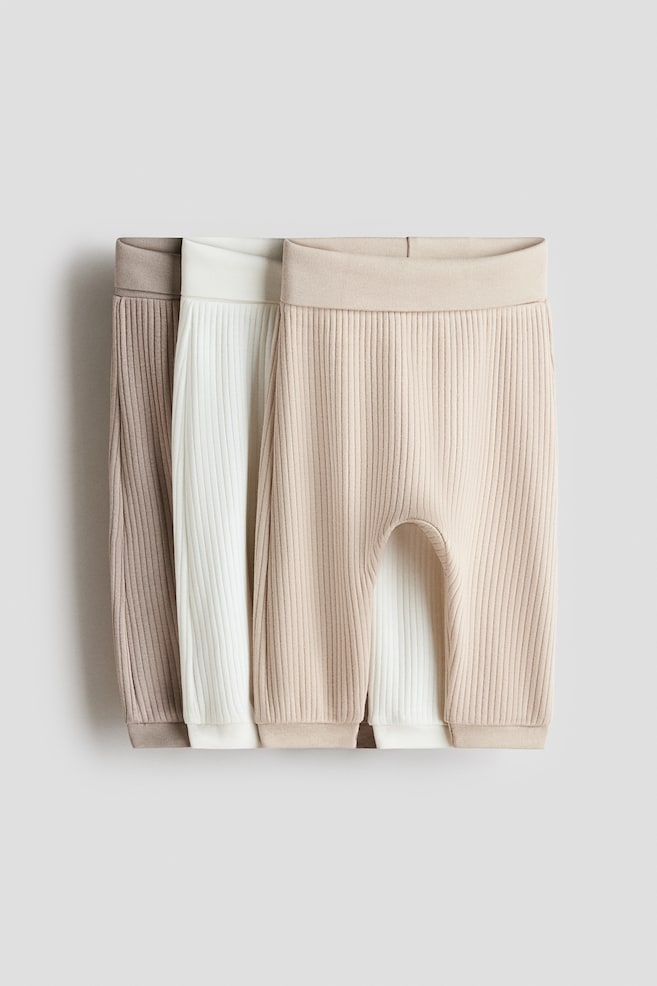 Lot de 3 pantalons en coton côtelé - Beige/blanc - 1