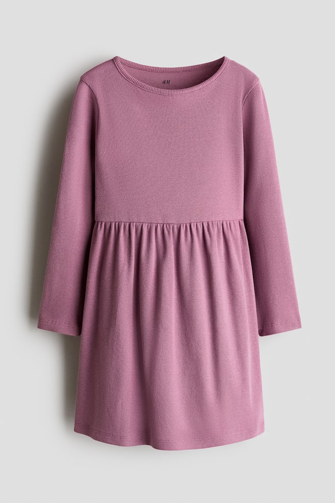 Ribbed Cotton Dress - Heather purple - 1