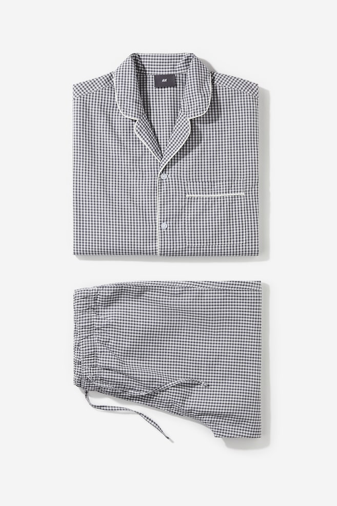 Pyjamas med skjorta och shorts - Grå/Rutig - 2
