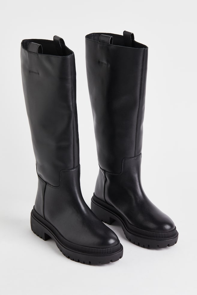 Leather knee-high boots - Black/Light beige - 5