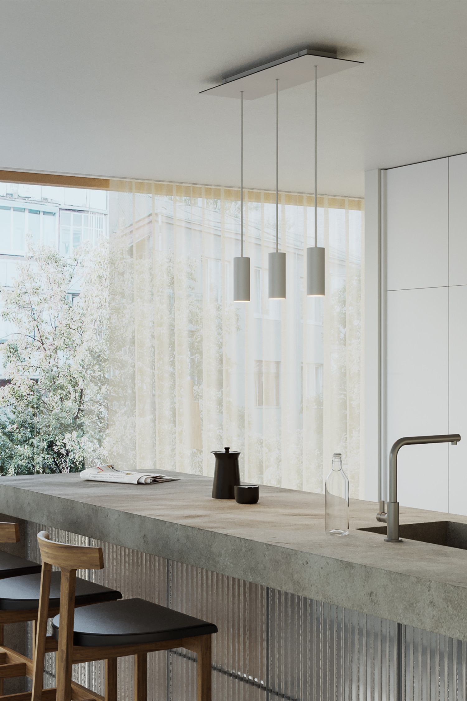 Loftlampe I Metal Med Tre Spotlights - Hvid/Sort