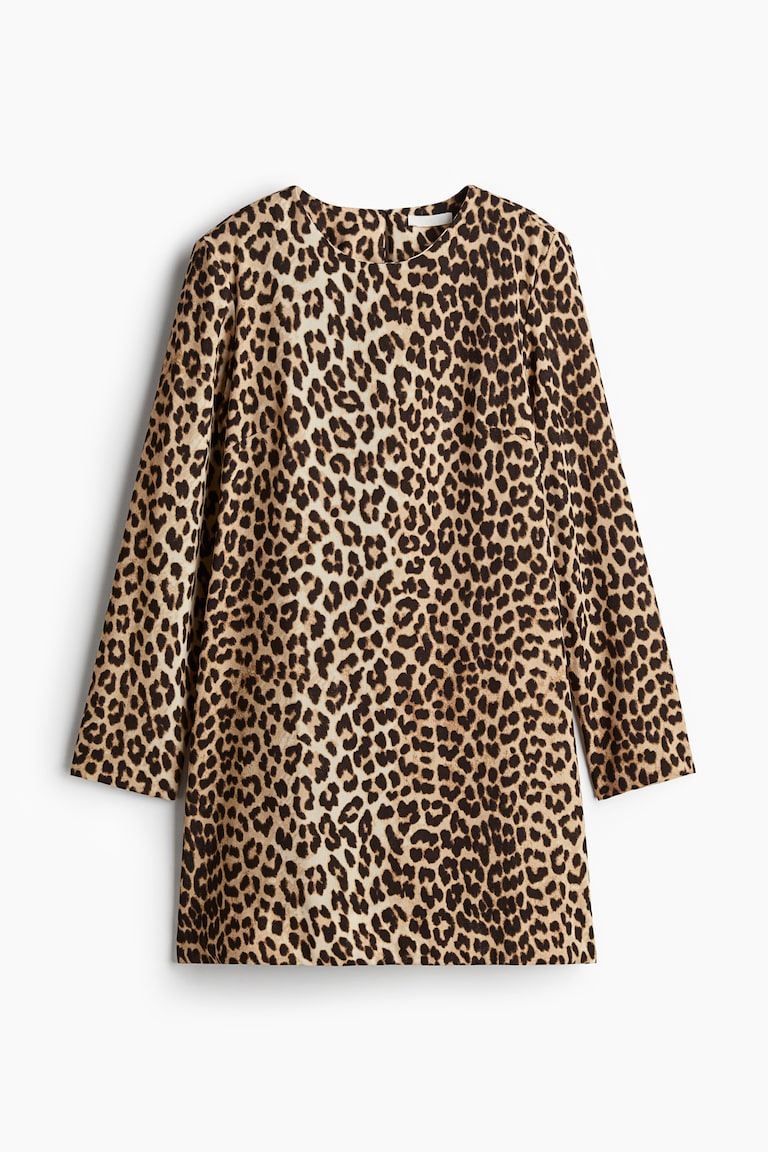 Shoulder-pad dress Beige/Leopard print Ladies H&M SG