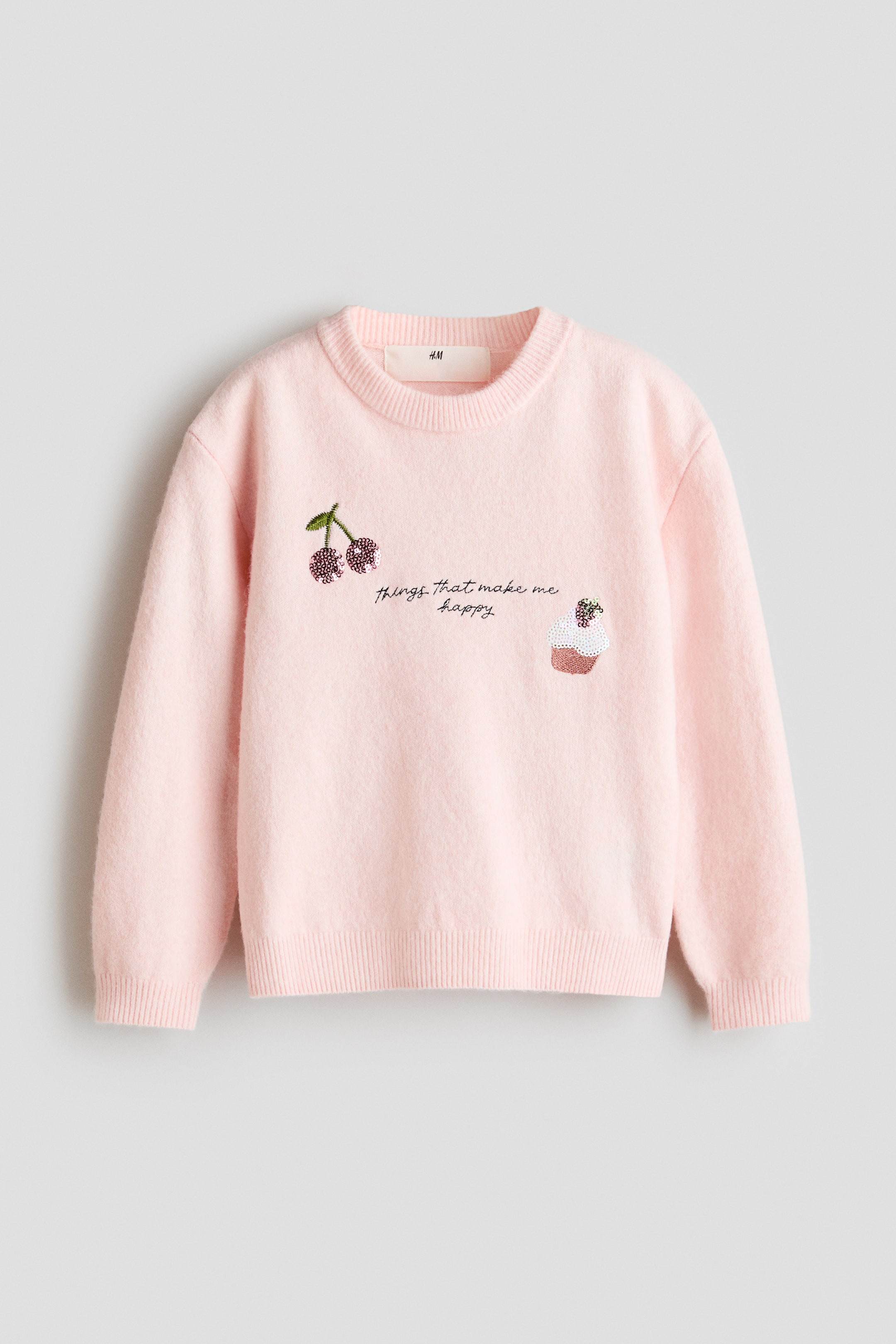 View larger image: Motif-detail jumper - Powder pink/Cherries - Kids | H&M 1
