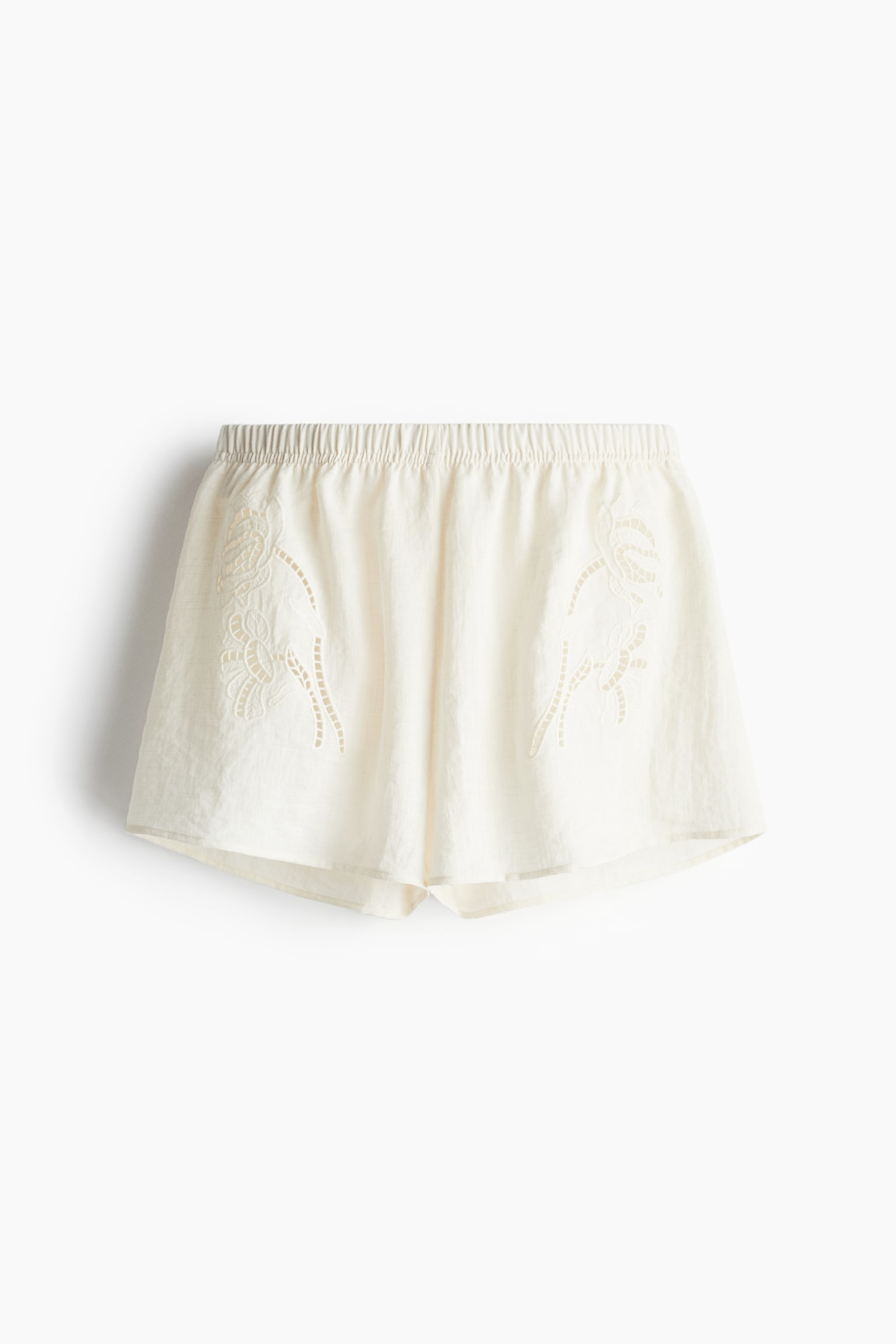 Broderie anglaise beach shorts - Cream/Black - 2