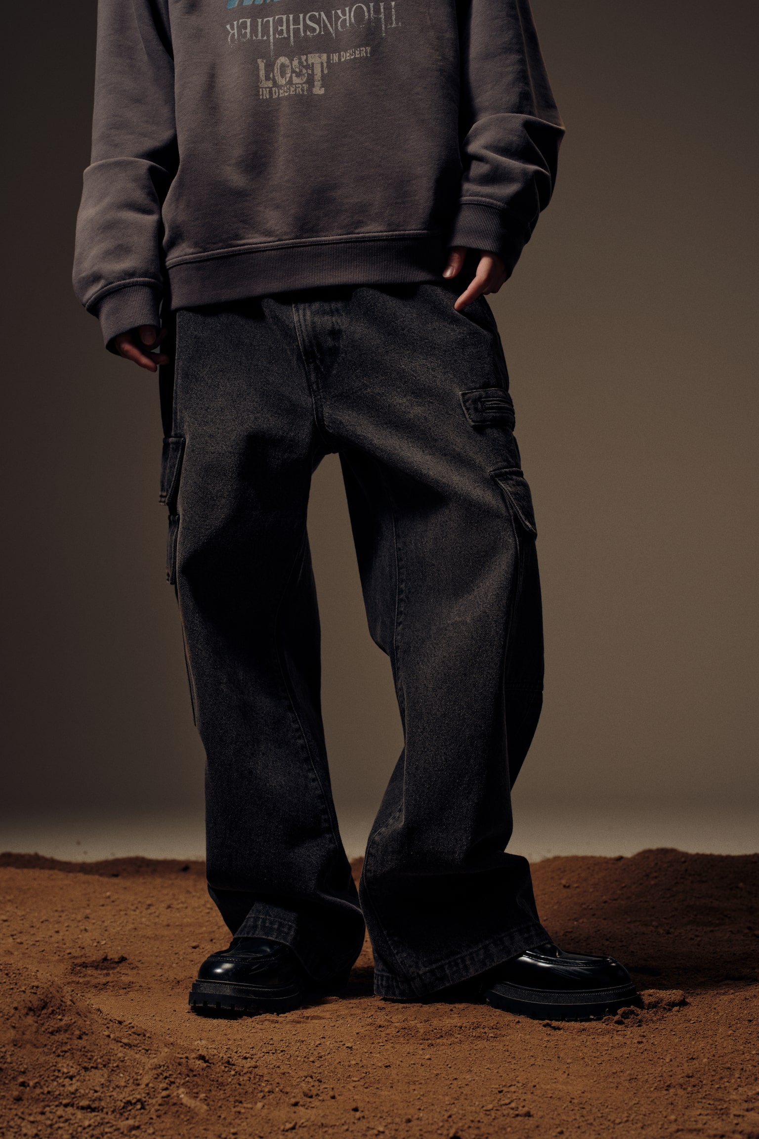 寬鬆工作牛仔褲 - 丹寧黑/丹寧灰 - 5