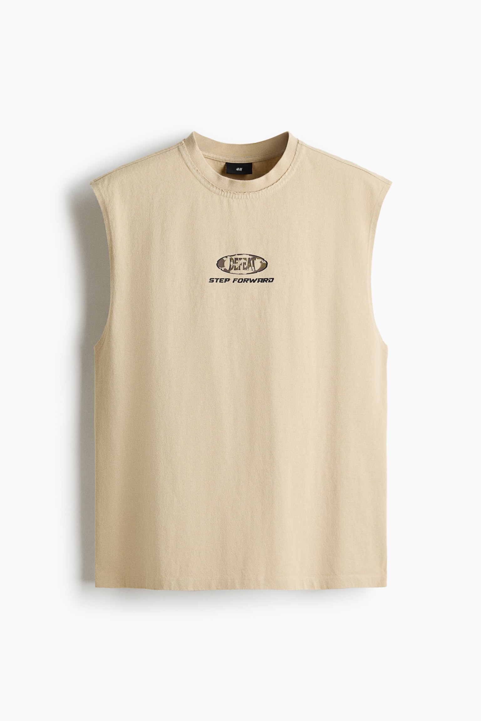 Áo ba lỗ cotton in hình Loose Fit - Màu be/Defeat - 1