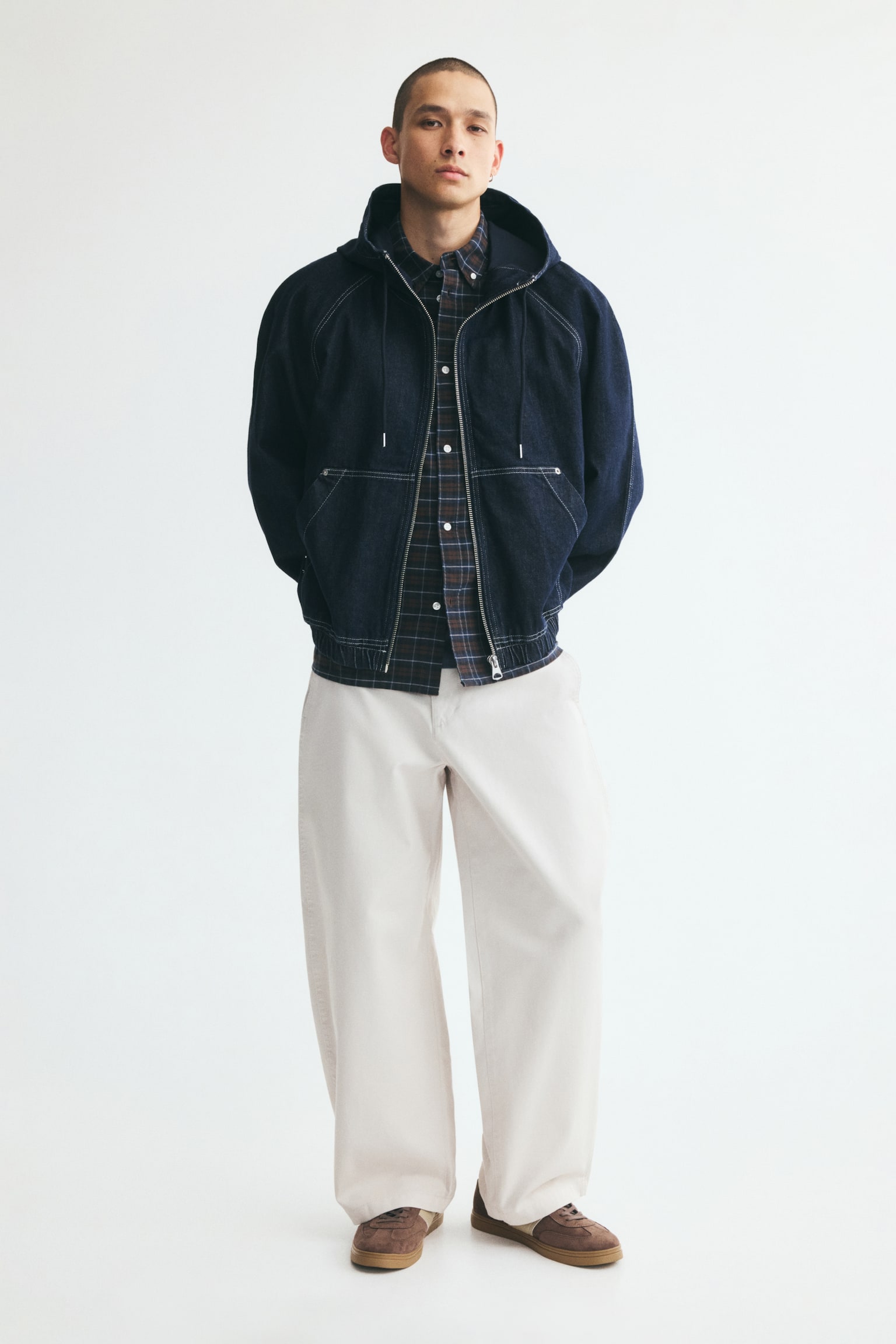 Мужская куртка H&M Hooded Denim Jacket, цвет: Тёмный джинсовый синий — фото 4
