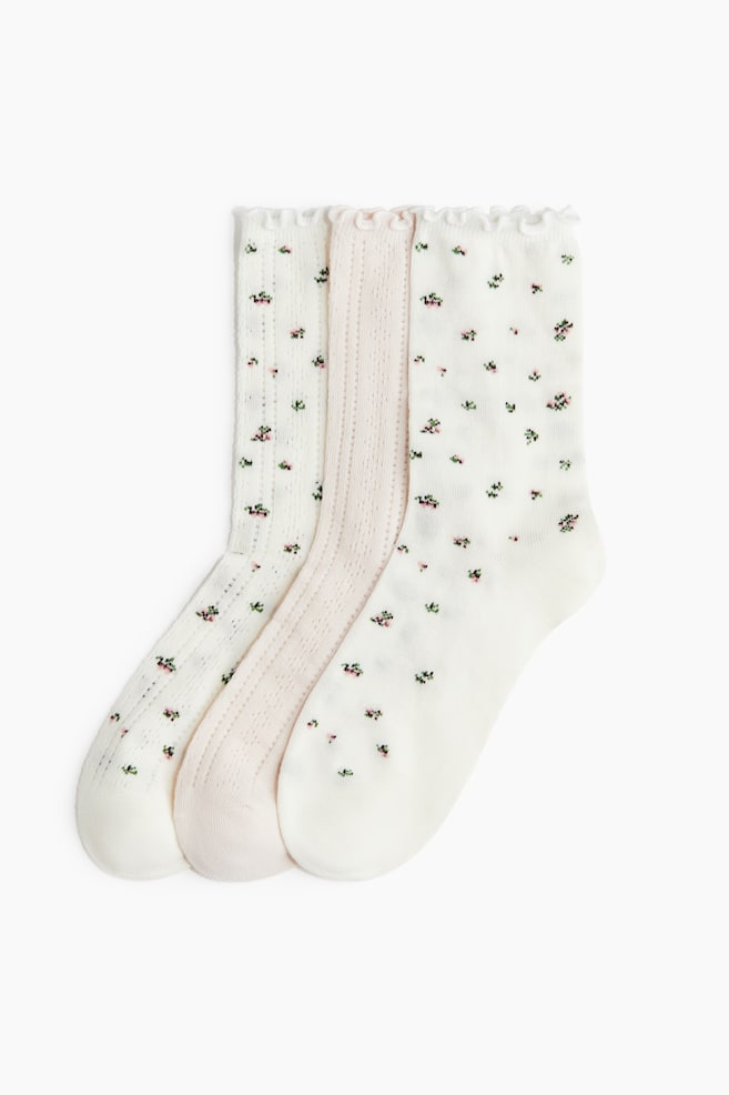 3-pack pointelle-knit socks - Light pink/Floral - 1