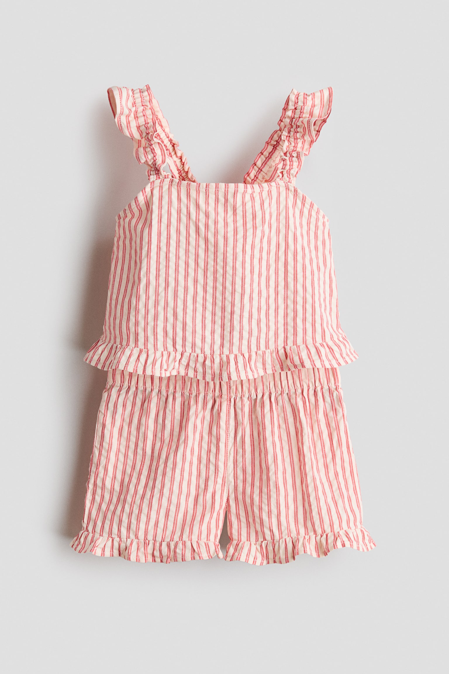 Conjunto de algodón con ribete de volante 2 piezas - Rojo/Rayas beige/Multicolor/Rayas - 1