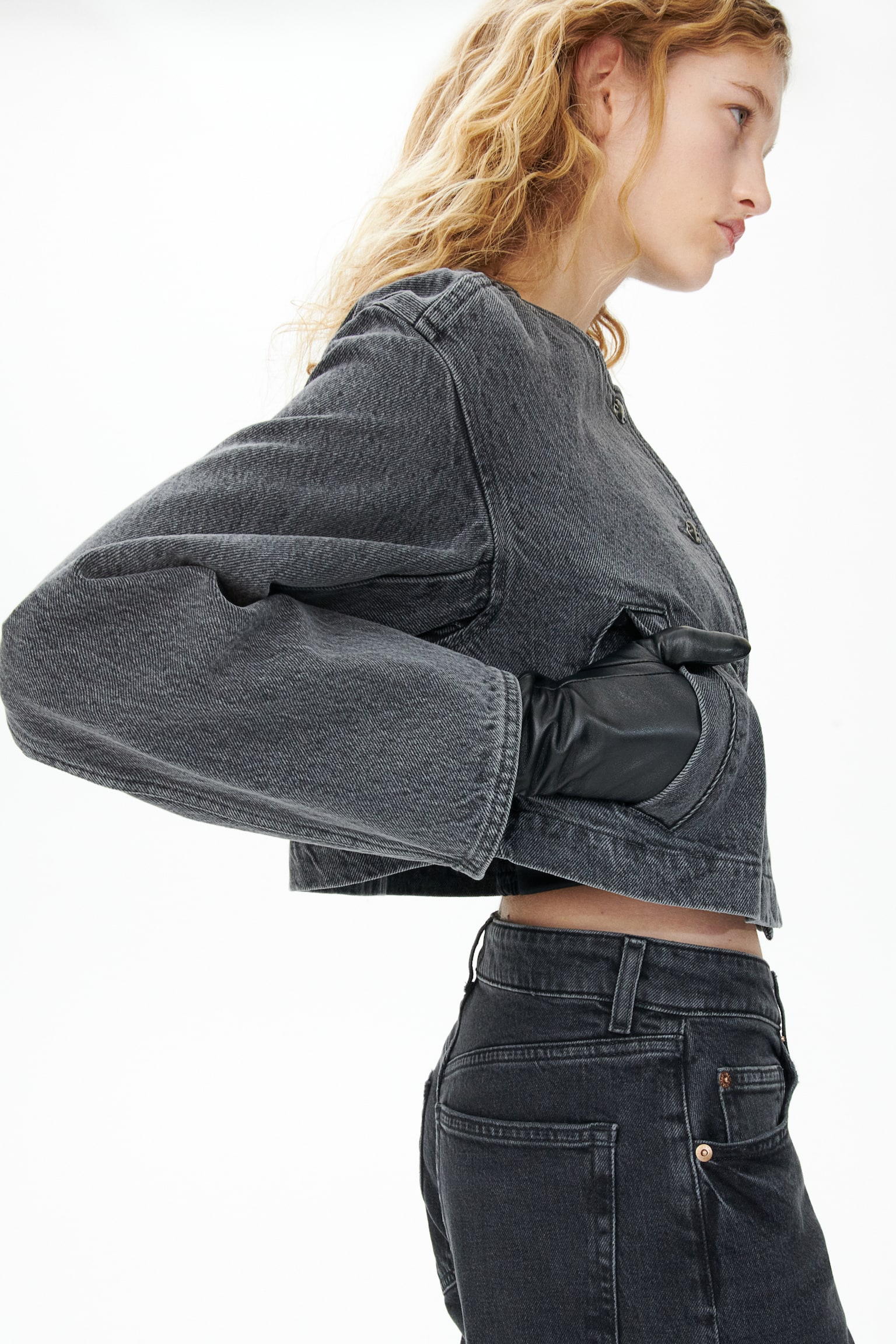 Cropped Denim Jacket - Dark denim grey/Denim blue - 4