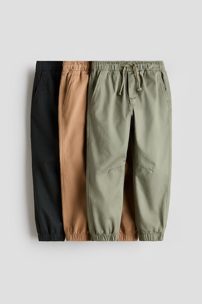 3-Pack Cotton Twill Joggers - Dark beige/light khaki green/Beige/navy blue - 1