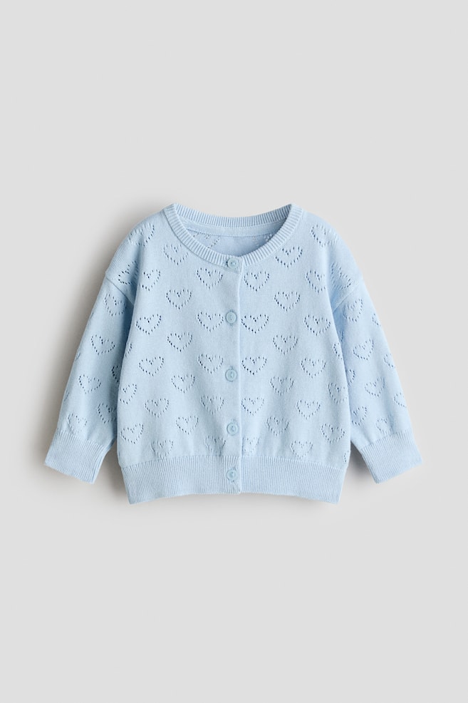 Pattern-knit Cotton Cardigan - Light blue/hearts/White/Hot pink/Light pink/Yellow - 1