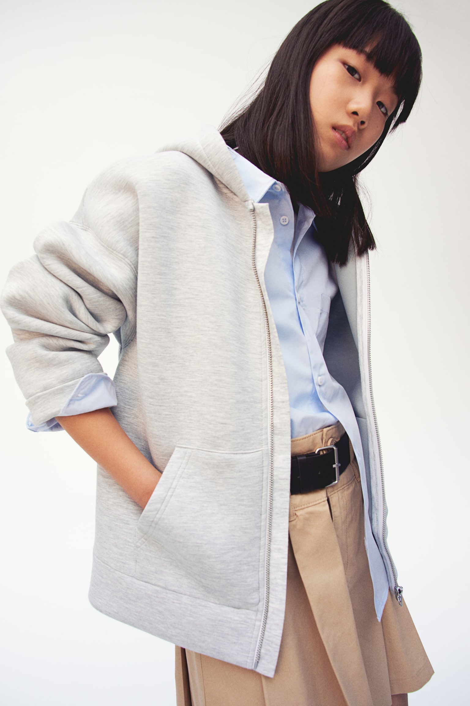 Oversized scuba hoodie - Light grey marl - 5