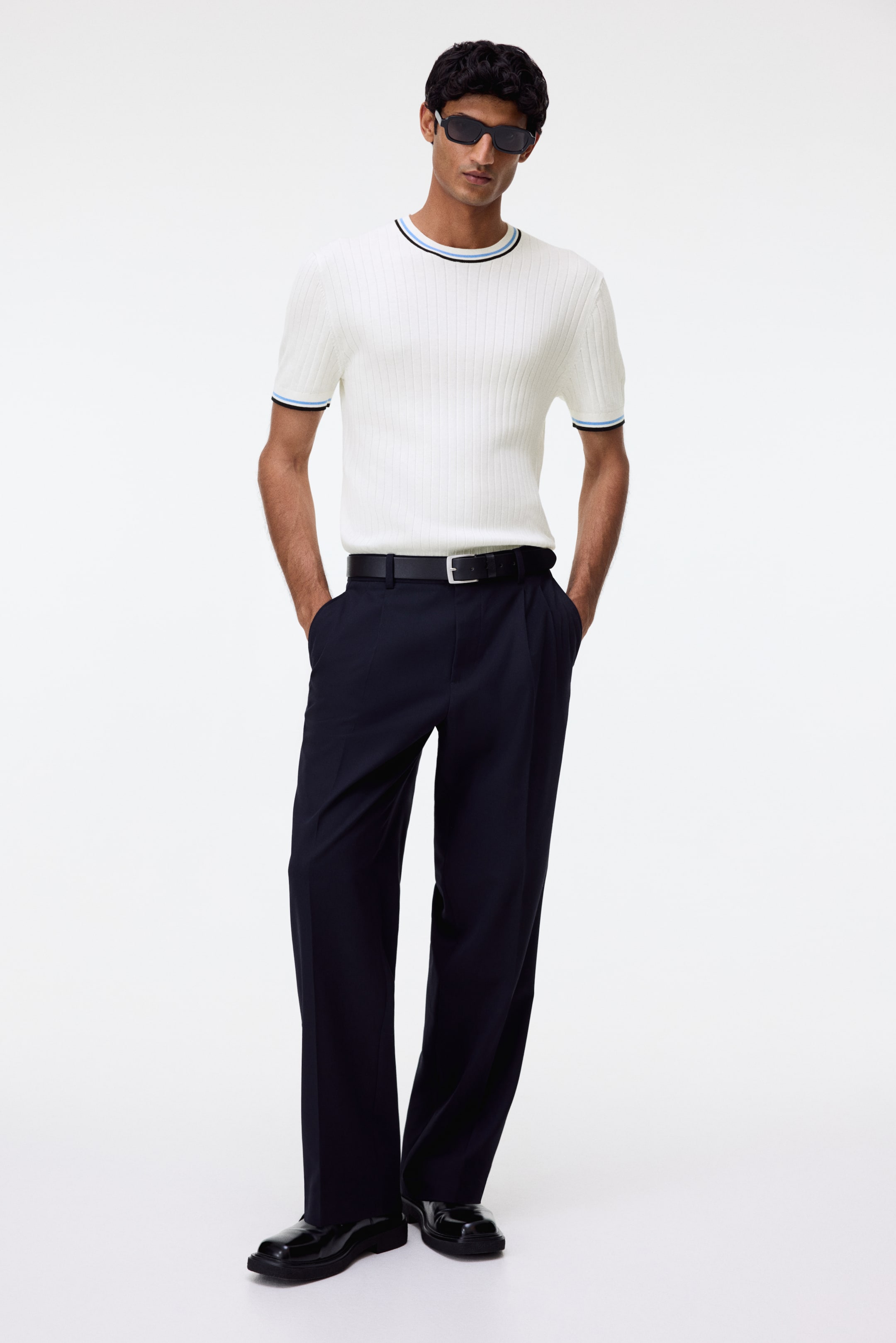 View larger image: Slim Fit Rib-knit T-shirt - White - Men | H&M IN 1