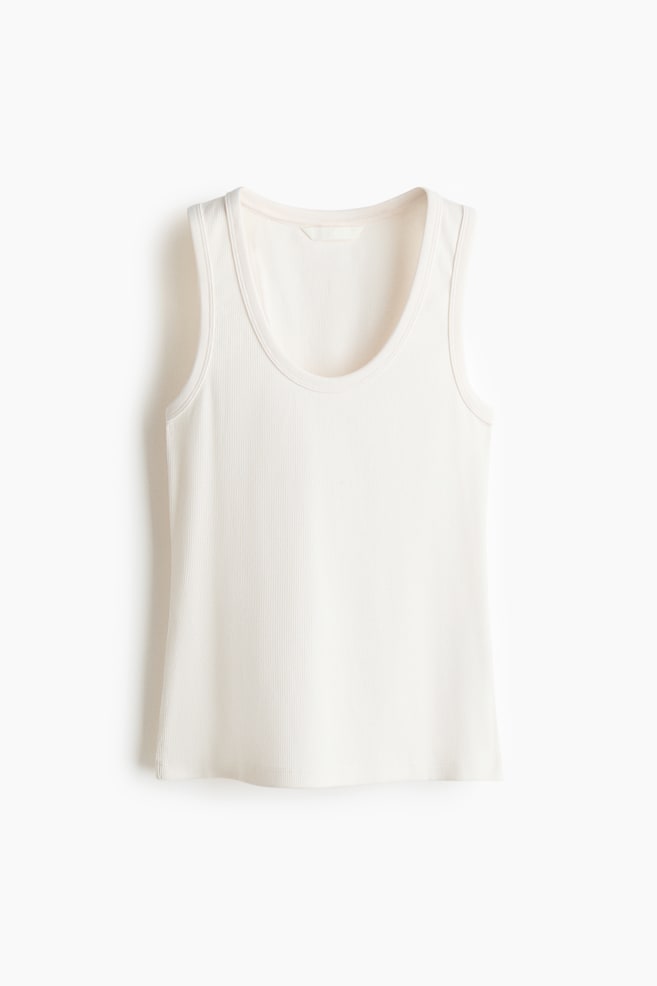 Ribbed Cotton Tank Top - White/Khaki green - 1
