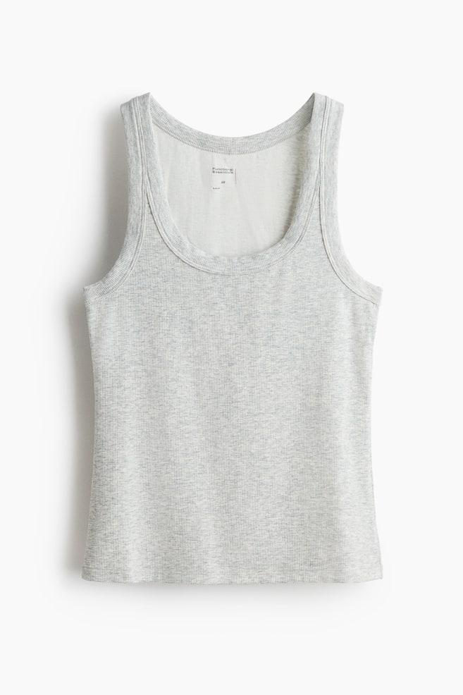 Cooling Slim-Fit Ribbed Tank Top - Light gray melange/Black/White/Dark brown - 1