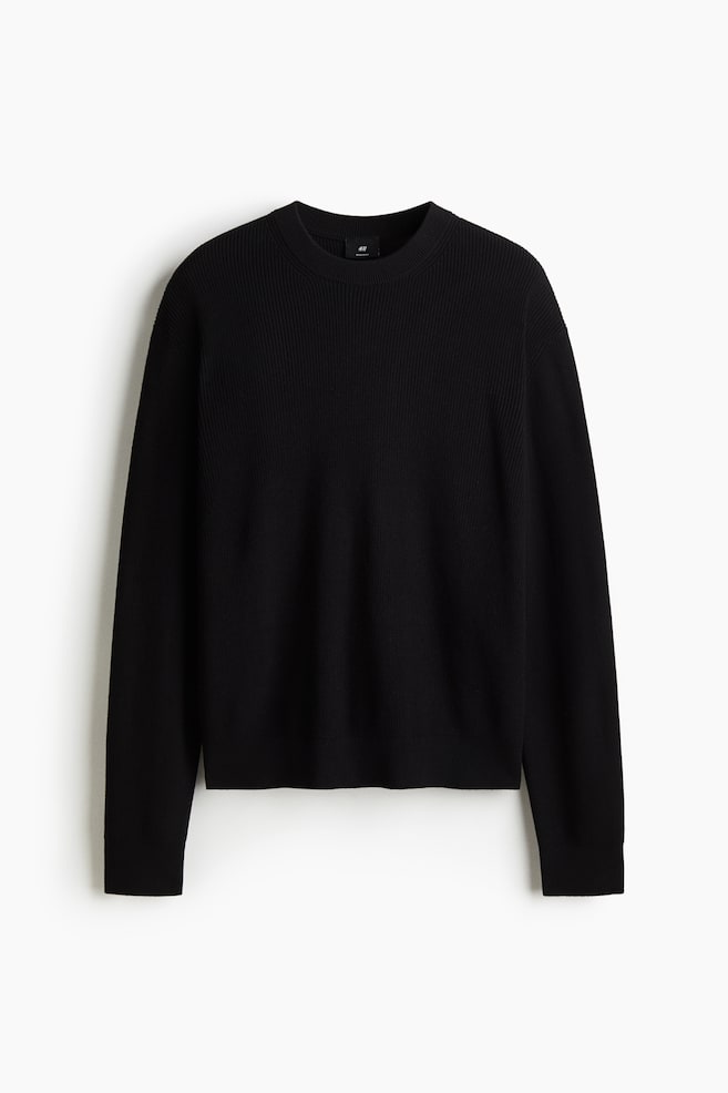 Regular Fit Rib-knit jumper - Black/Cream - 1