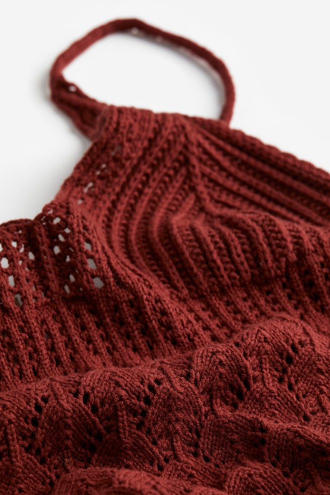 Crochet-look top - Rust red/Black/Cream - 4