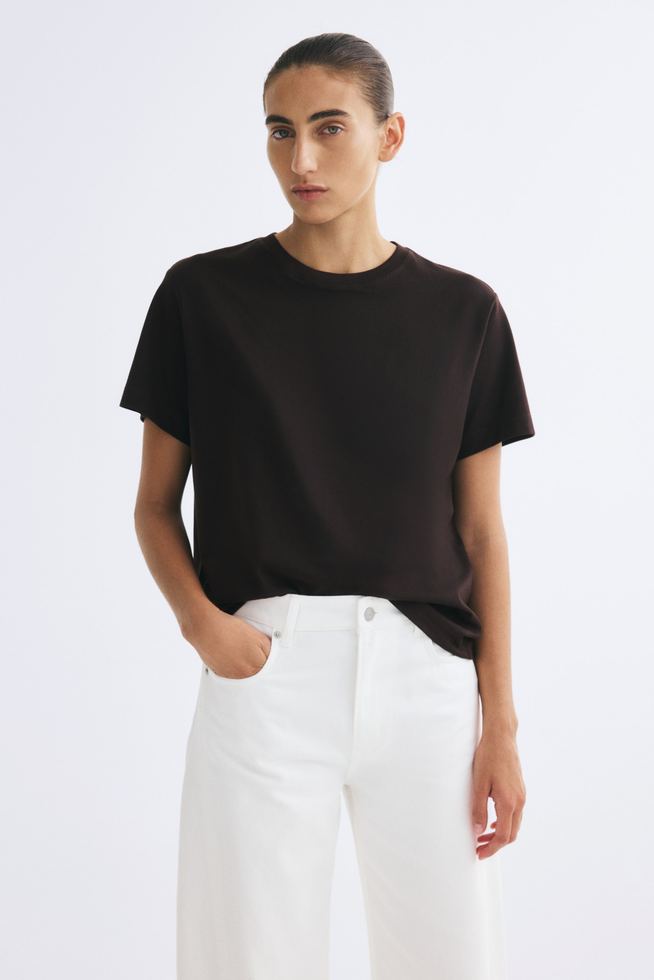 View larger image: Supima® cotton T-shirt - Dark brown - Ladies | H&M 1