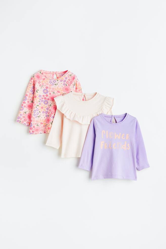3-pack cotton jersey tops - Pink/Floral - 1