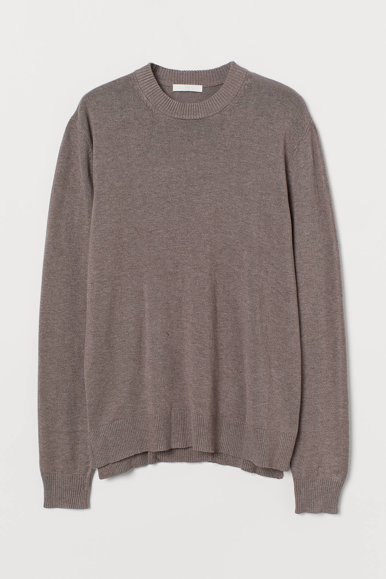 Fine-knit Sweater - Round Neck - Long sleeve - Taupe melange - Ladies ...