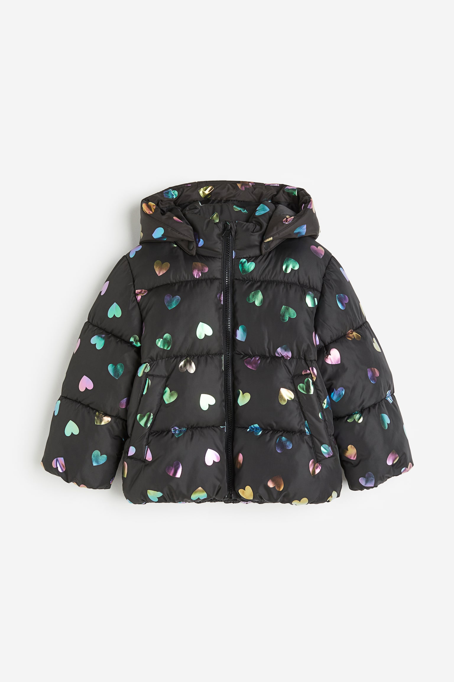 Water Repellent Puffer Jacket - Black/Hearts - 1