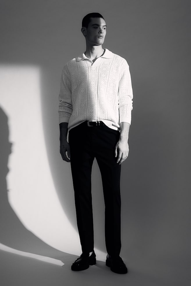 Pantalon Regular Fit avec plis marqués - Noir/Blanc - 5