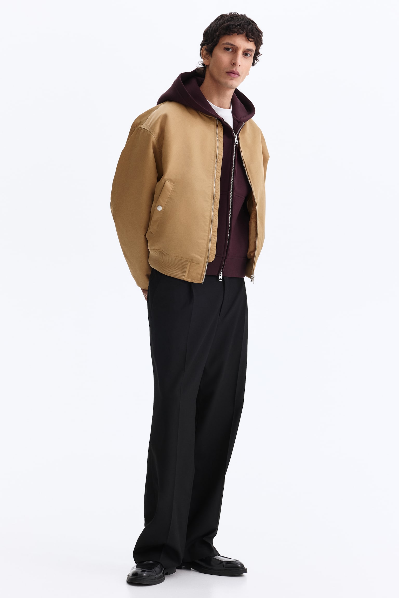 Padded nylon bomber jacket - Dusty beige/Black/Light brown - 3