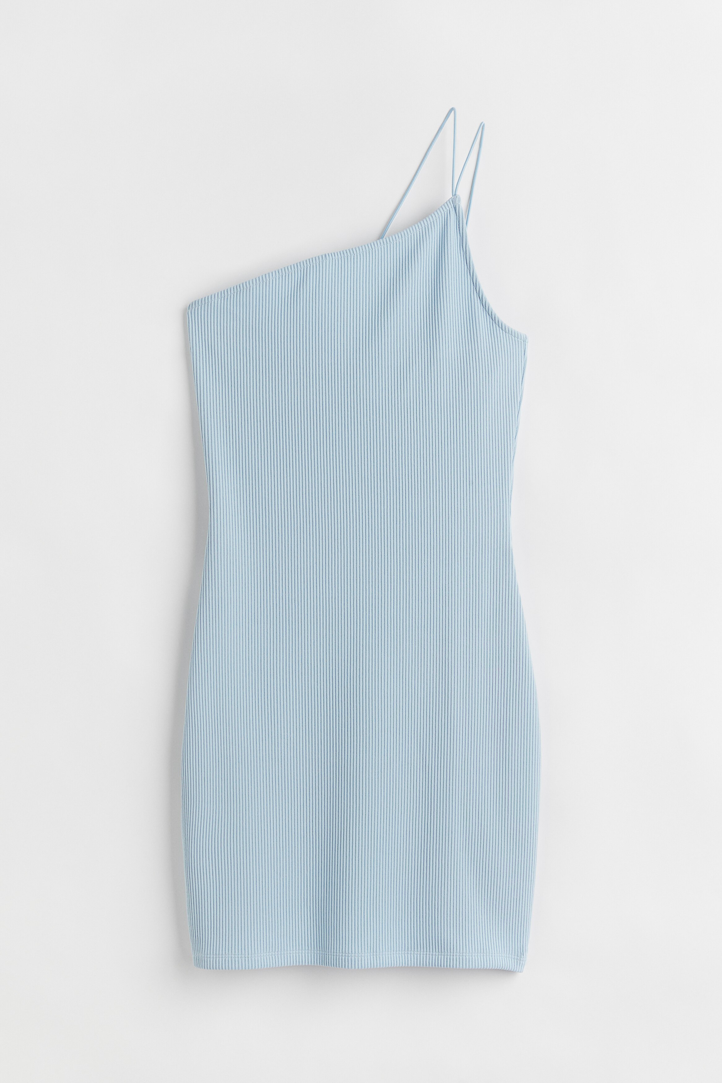 Ribbed One-shoulder Dress - Sleeveless - Short - Light blue 