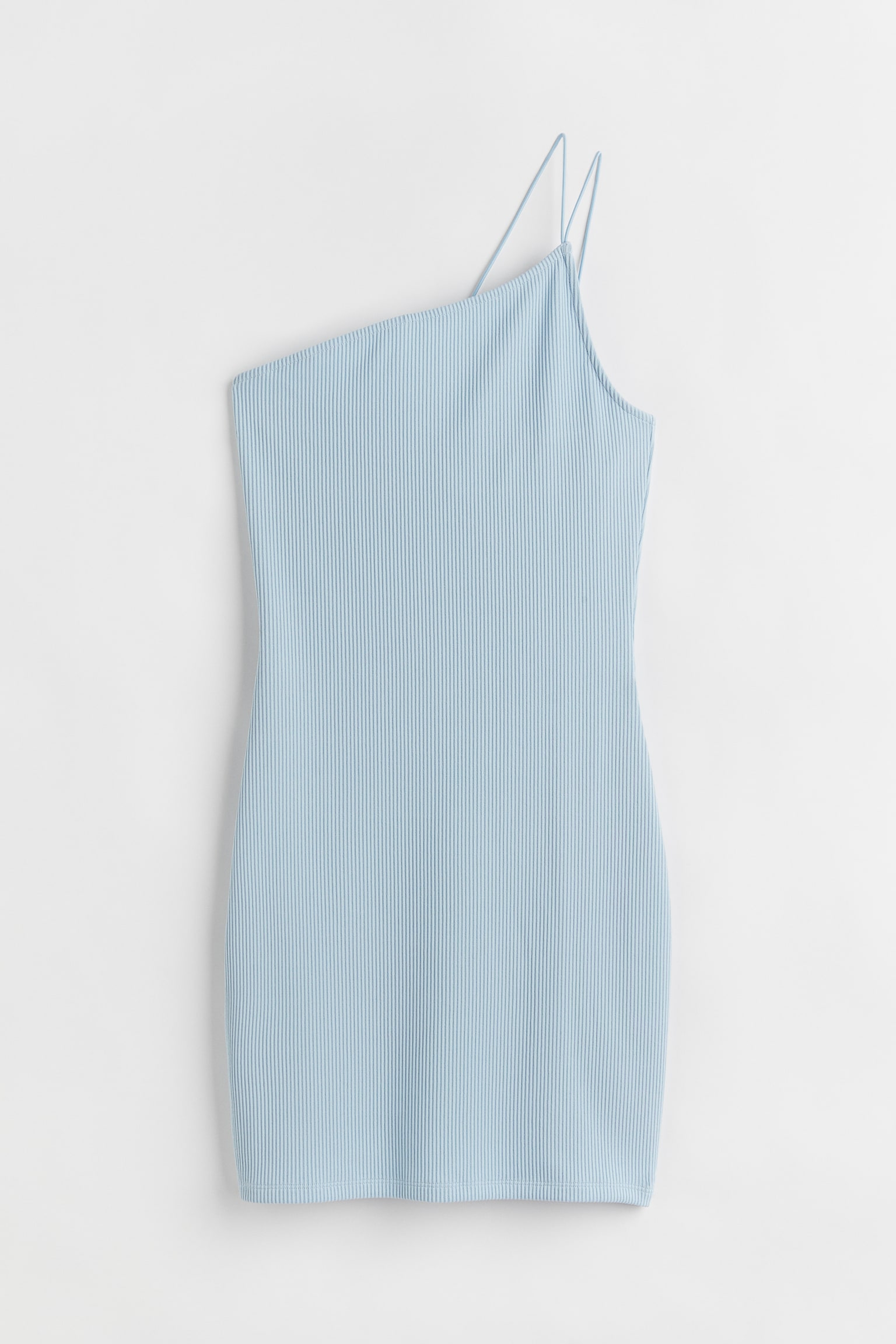 One Shoulder Rib Dress - Light blue/Dark brown/Black/Cream - 1