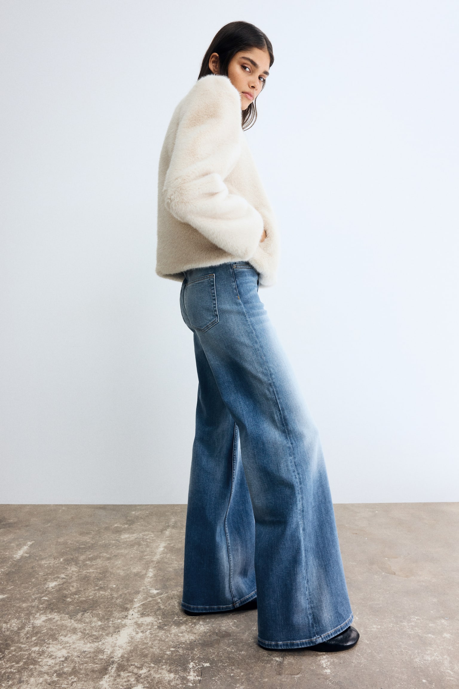 Wide High Jeans - Koptatott farmerkék/Sötétkék/Világos farmerkék - 5