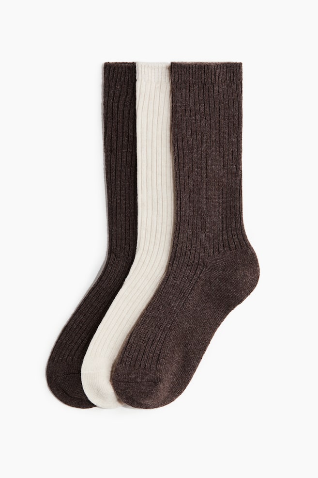 3-pack socks - Dark brown/Cream/Light grey marl/Dark grey marl - 1