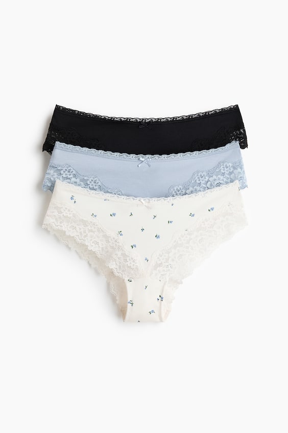 Женские трусы-хипстеры H&M из хлопка с кружевом, 3 пары