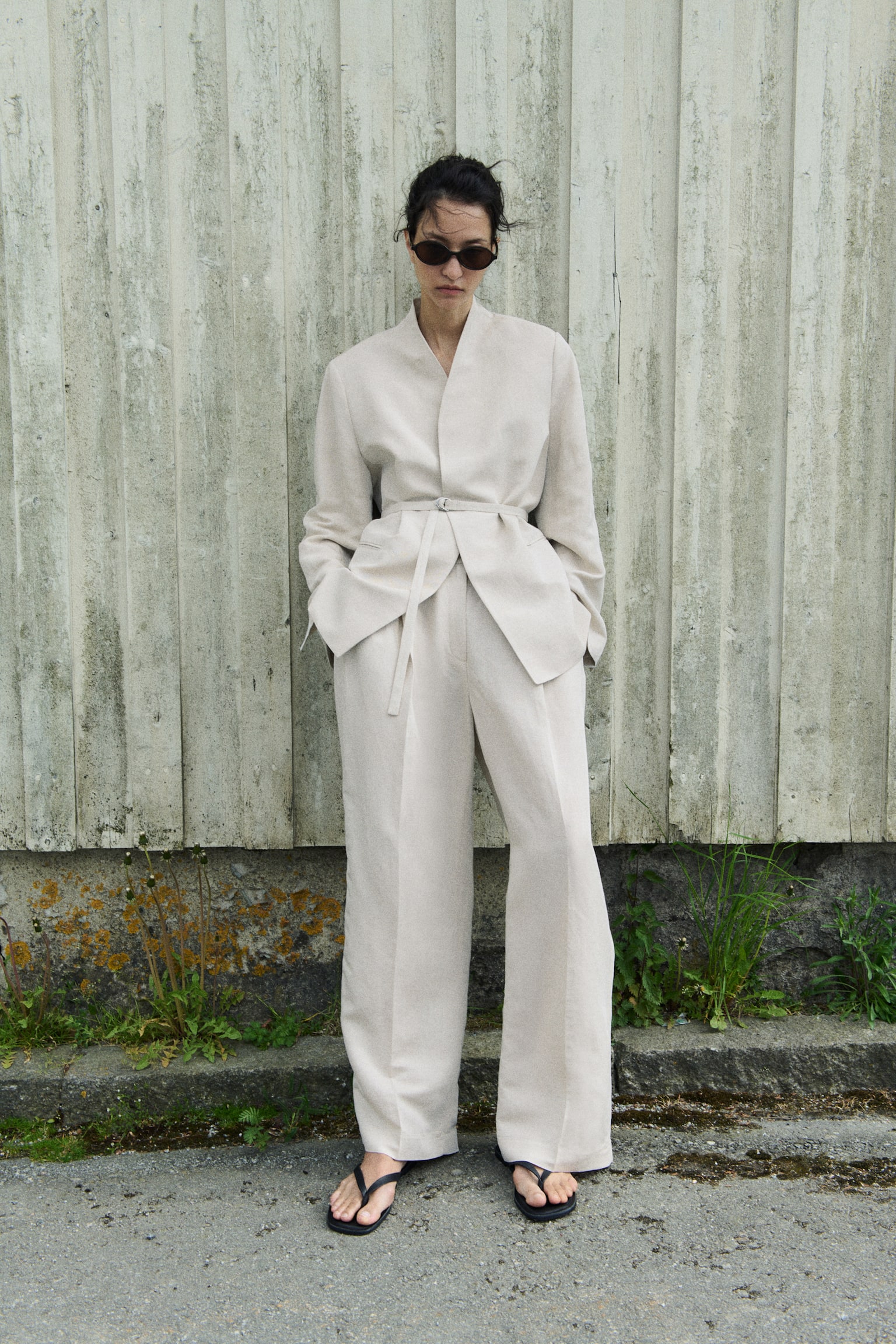 Linen-Blend Dress Pants - Light beige - 1