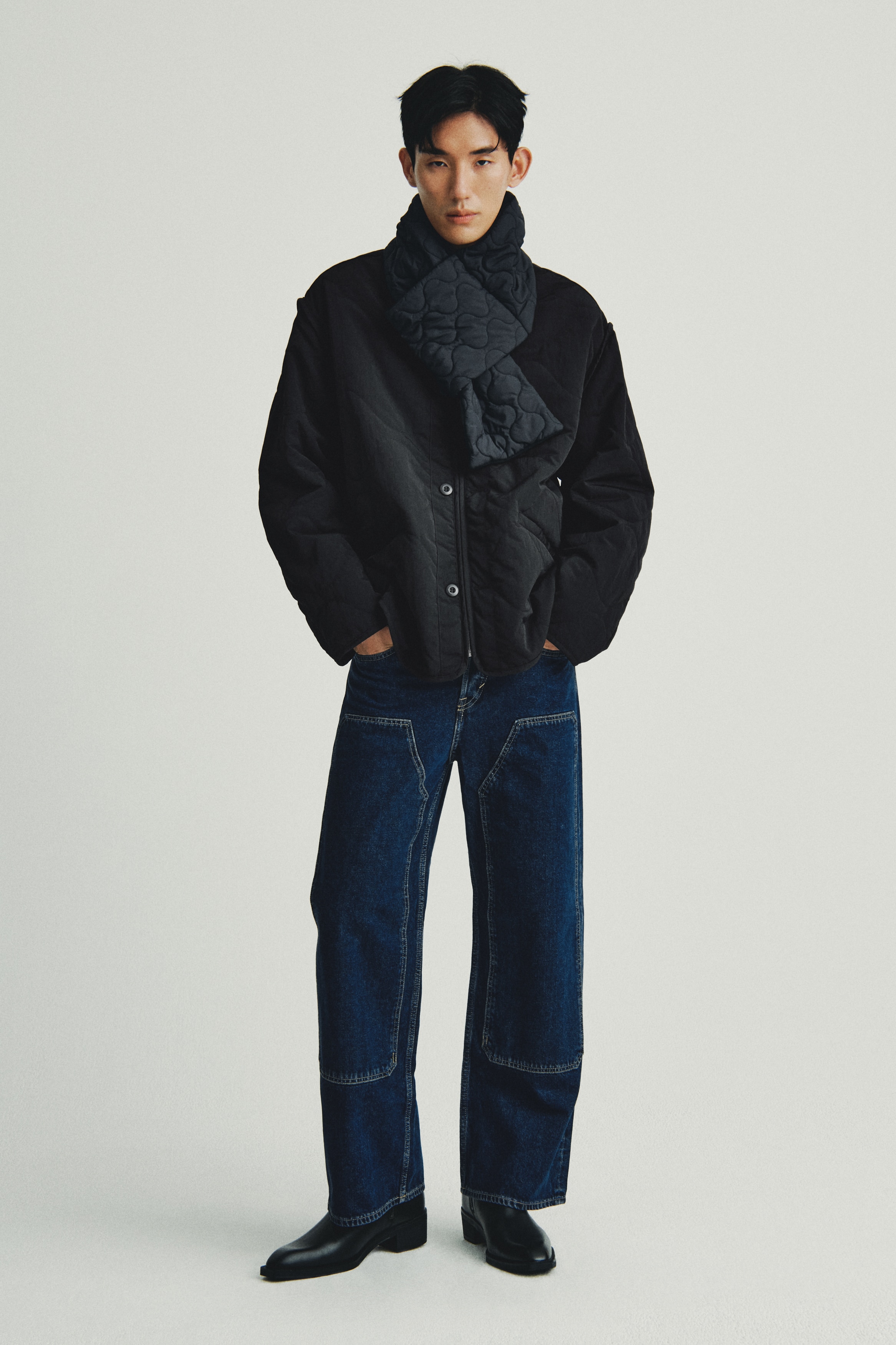 H & M - キルティングナイロンジャケット - ブラック