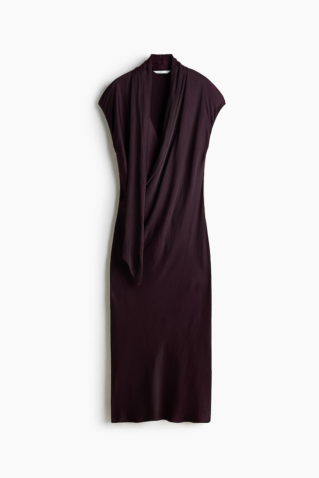 Scarf-Detail Satin Dress - Dark purple - 1