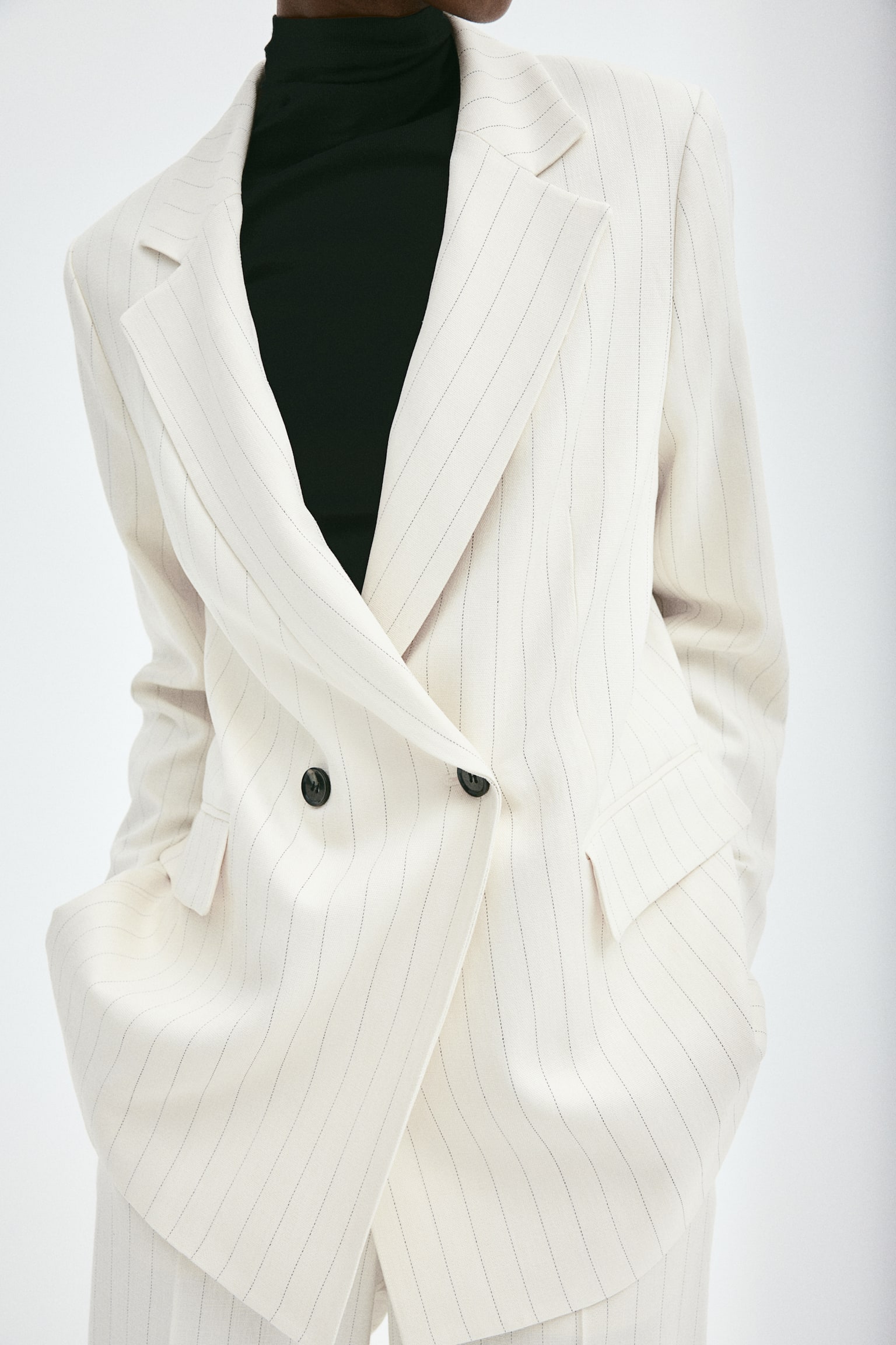 Oversized Double Breasted Blazer - Cream/Pinstripe - 6