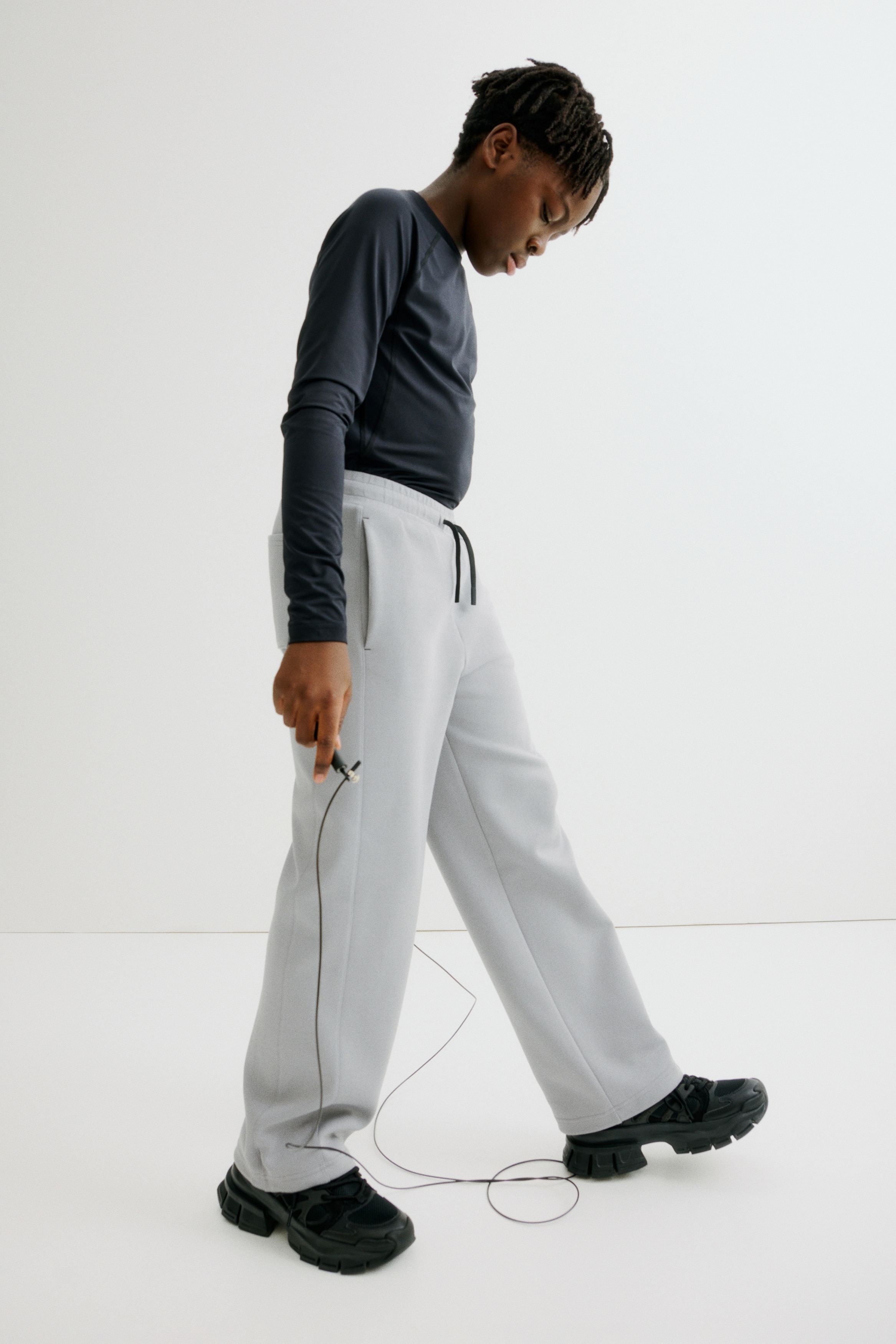 Pantaloni tip jogging Relaxed Fit cu DryMove™ - Gri-deschis/Albastru-verzui/Negru