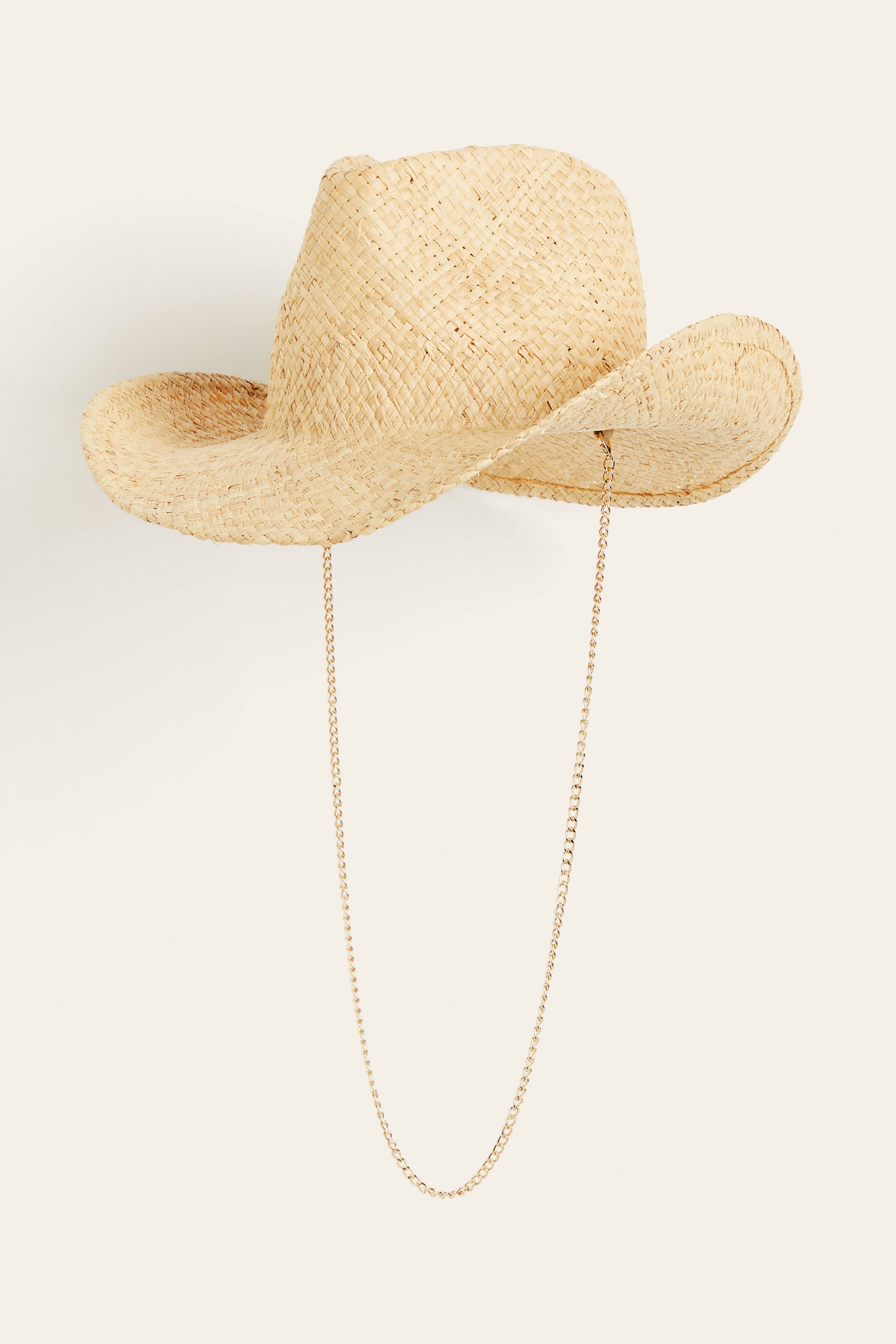 Chain Detail Straw Hat - Light beige - 1