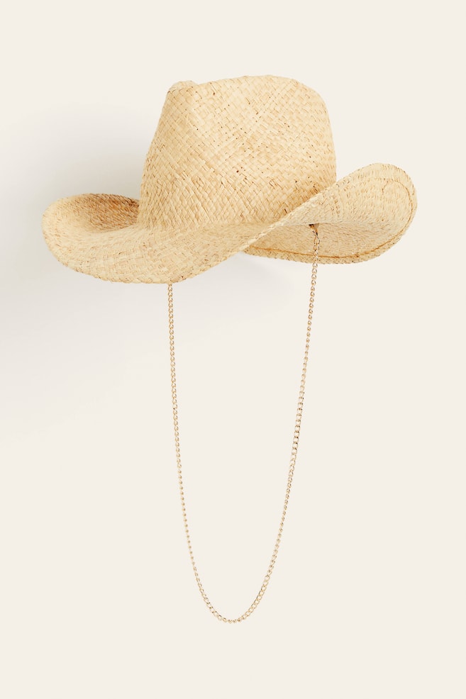Chain-detail straw hat - Light beige - 1