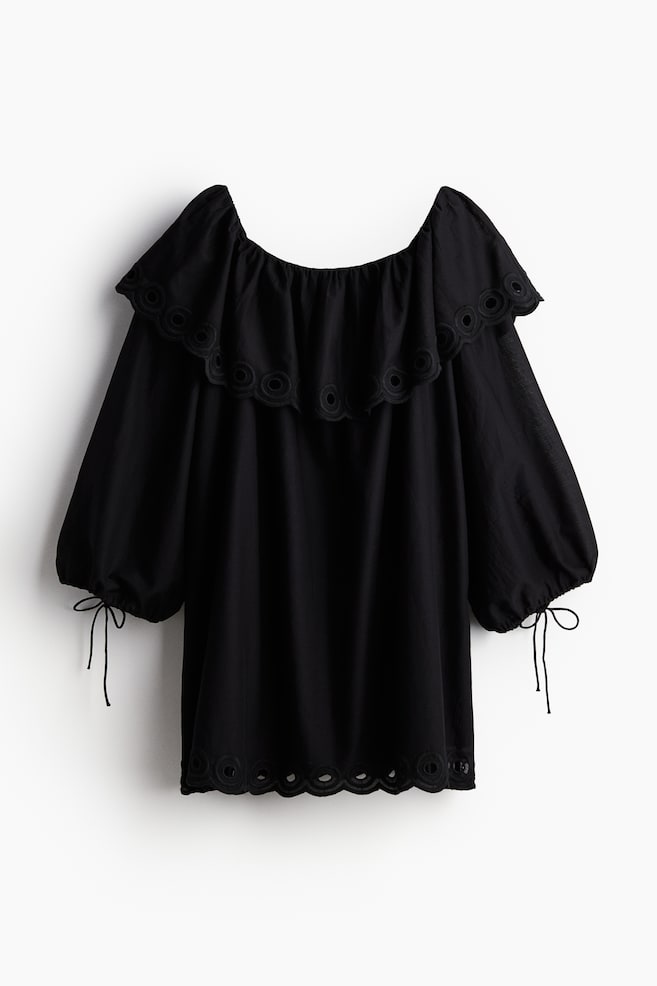 Vestido off-the-shoulder de algodón - Negro/Verde caqui - 1