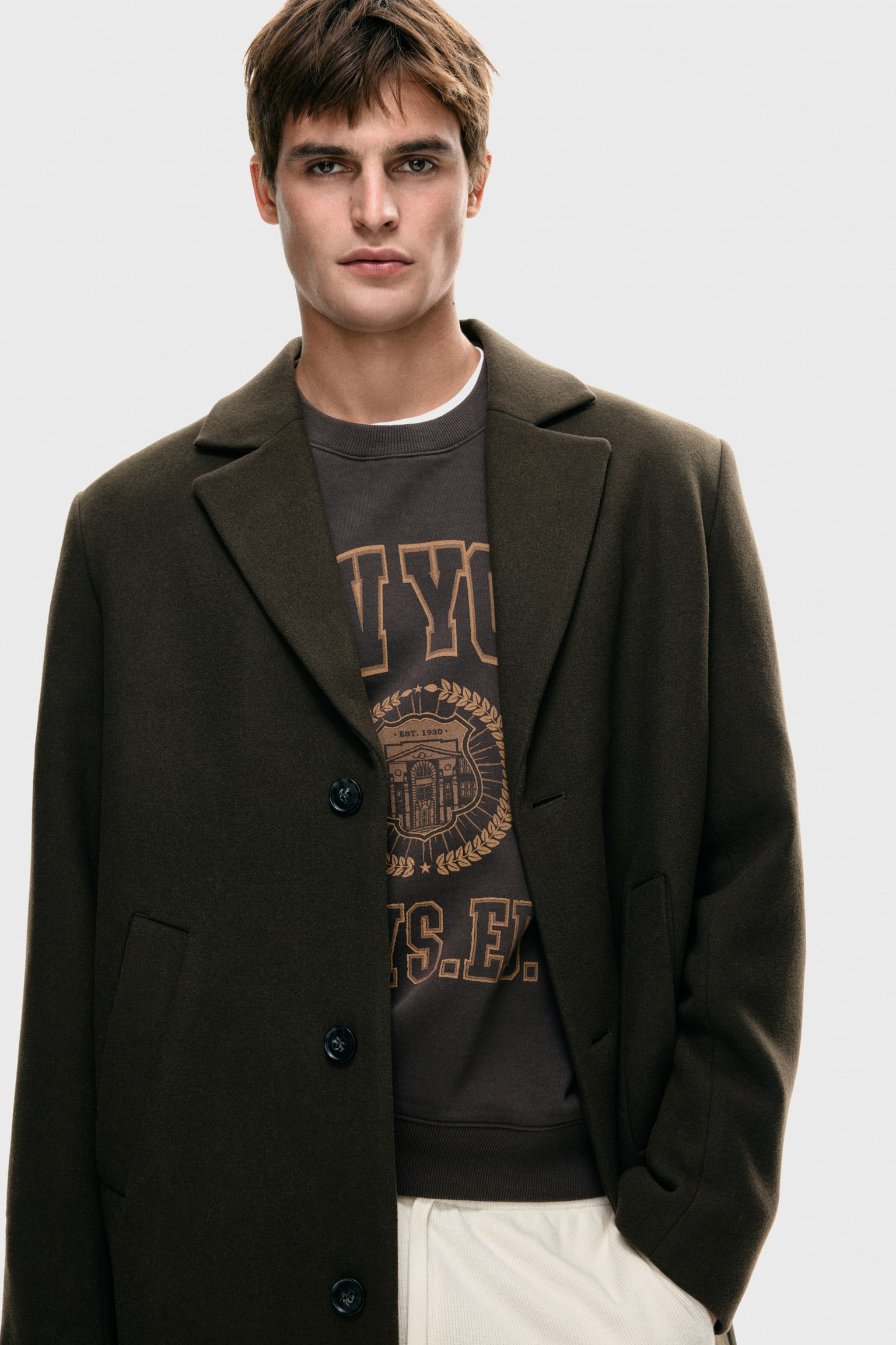 Single-breasted wool-blend coat - Dark khaki green - 6